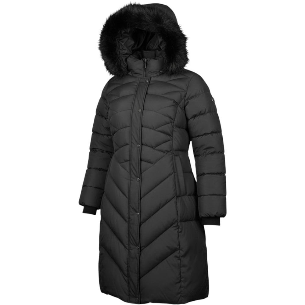 BINACL Collection Black Puffer Coat XXL Faux Fur Hood Quilted Long Winter Jacket